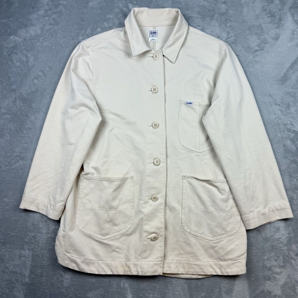 Lee Workwear Women’s Large Cream Chore Coat Jacket Button Front Utility